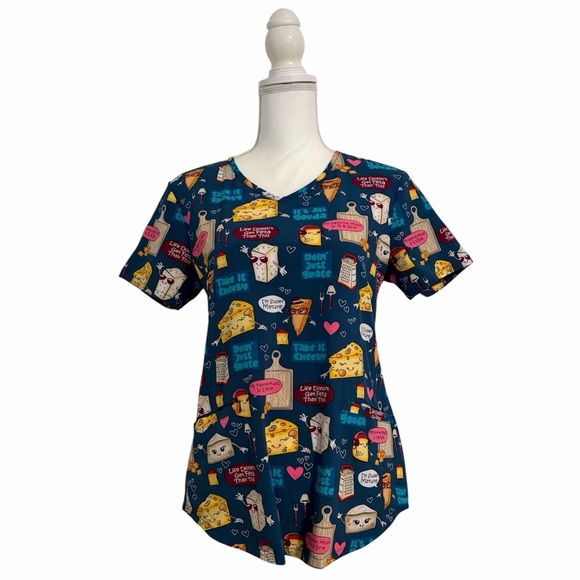 Cherokee Medical Uniforms Other - Cherokee Cheese & Snack Print Nursing Medical Scrub Top Women’s Small